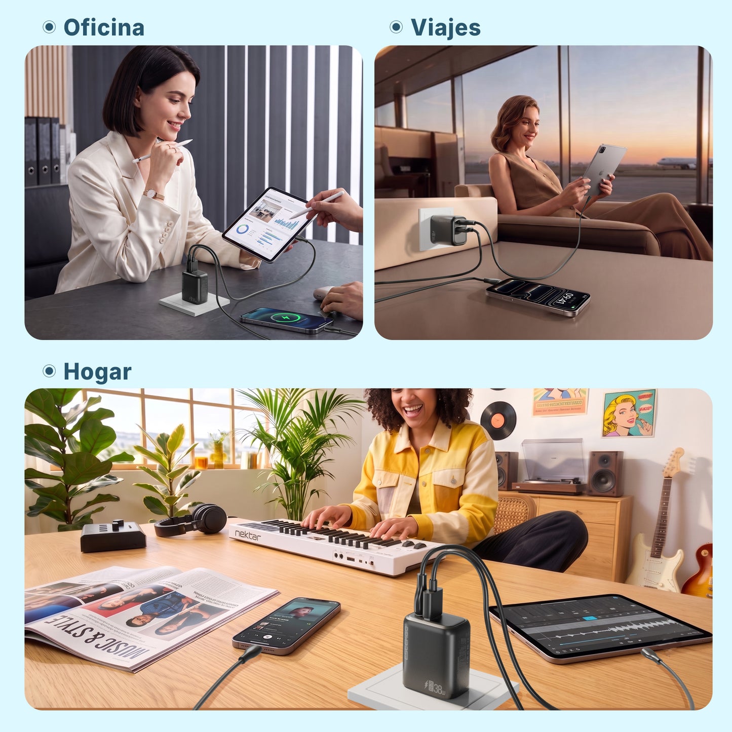 ESEEKGO T-35B QC3.0 3.0A 38W QC3.0 Adaptador de Viaje USB A+Tipo C (15/150)