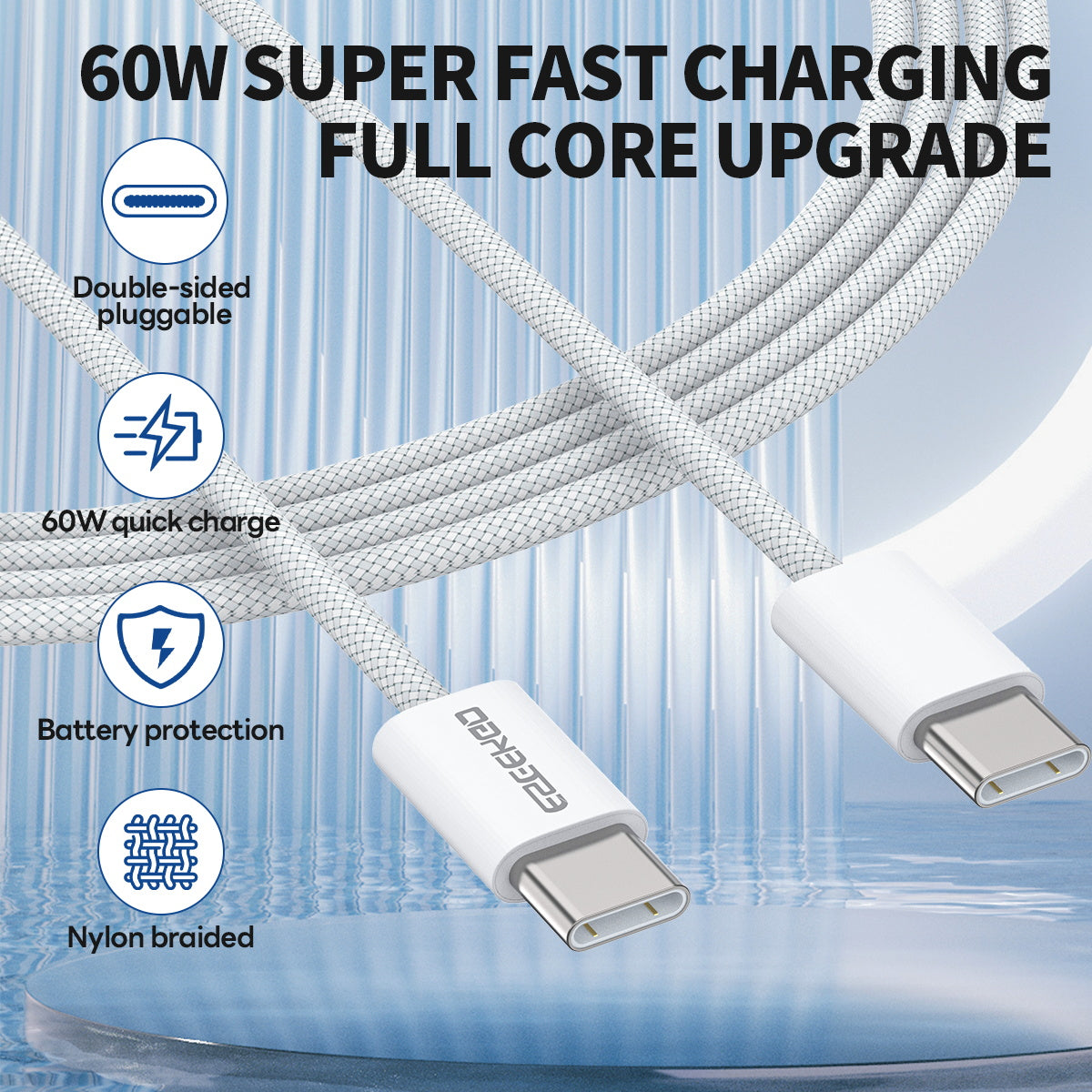 ESEEKGO G-111C Cable de Datos de Nylon Trenzado Tipo C a Tipo C de 4 Pies (40/400)