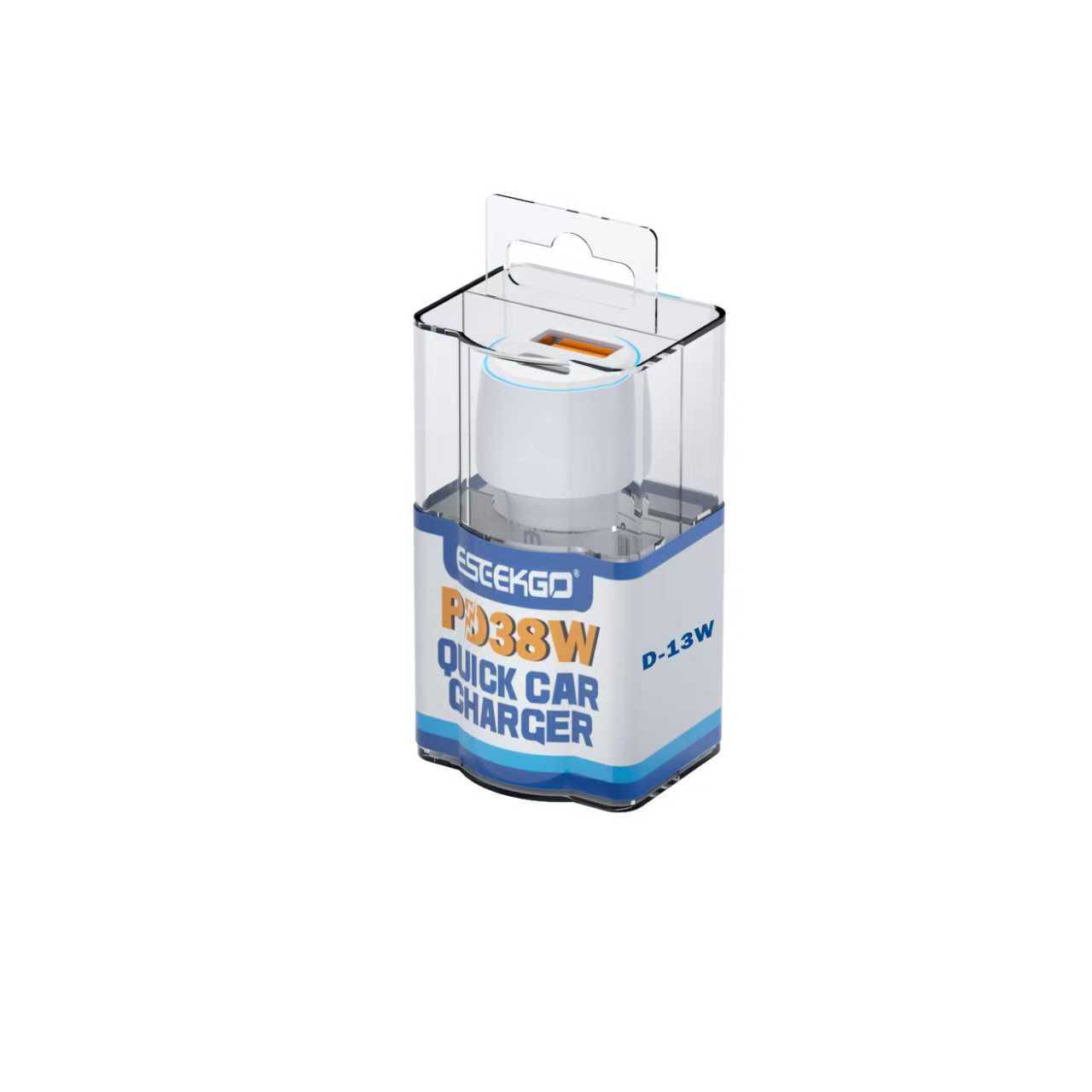 ESEEKGO D-13W Cargador de coche de doble puerto A+C de 38W en caja acrílica (20/200)