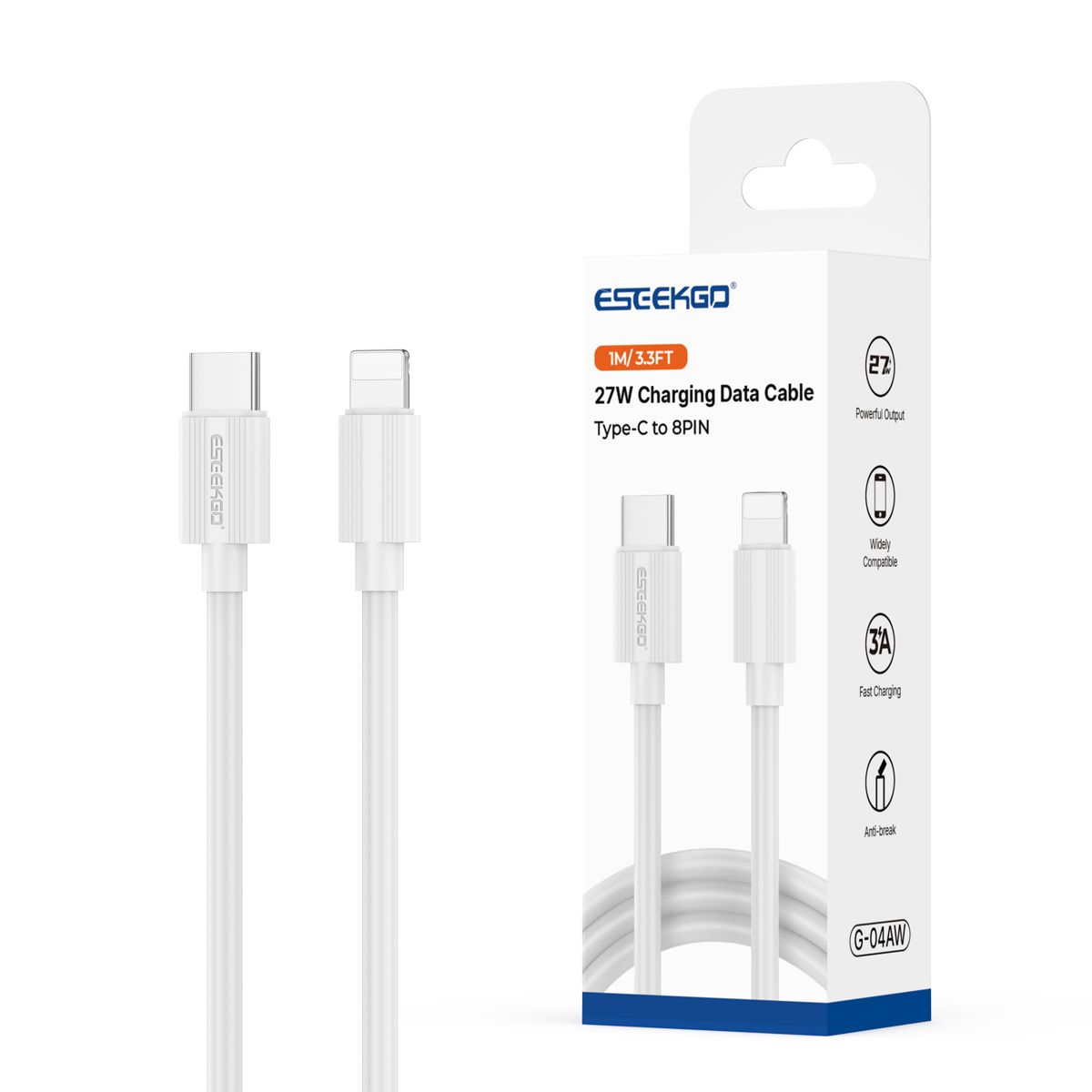 ESEEKGO G-04AW Cable de carga y datos de tipo C a 8 pines 3.0A 1M/3.3FT (40/400)
