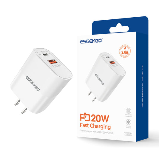 Adaptador de viaje ESEEKGO T-32UB (20W / EE. UU. / 2 puertos) (15/150)