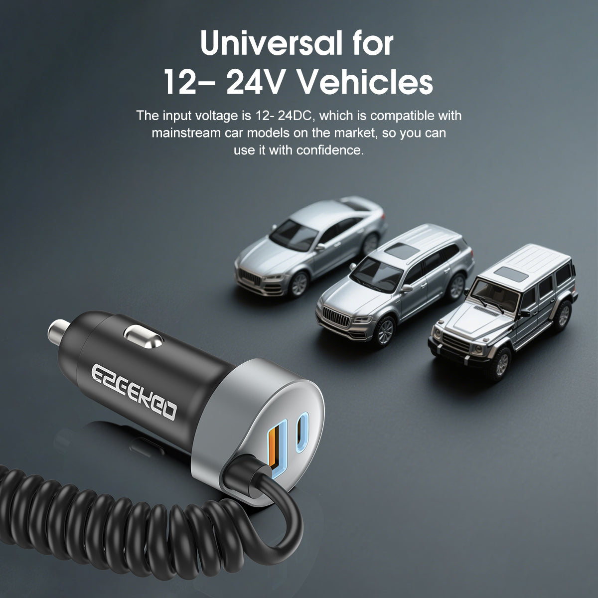 Cargador de coche retráctil ESEEKGO C-35BK de 60 W con cable 3 en 1 (8/80)