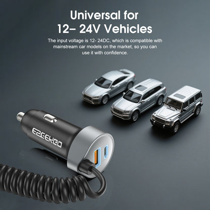 Cargador de coche retráctil ESEEKGO C-35BK de 60 W con cable 3 en 1 (8/80)