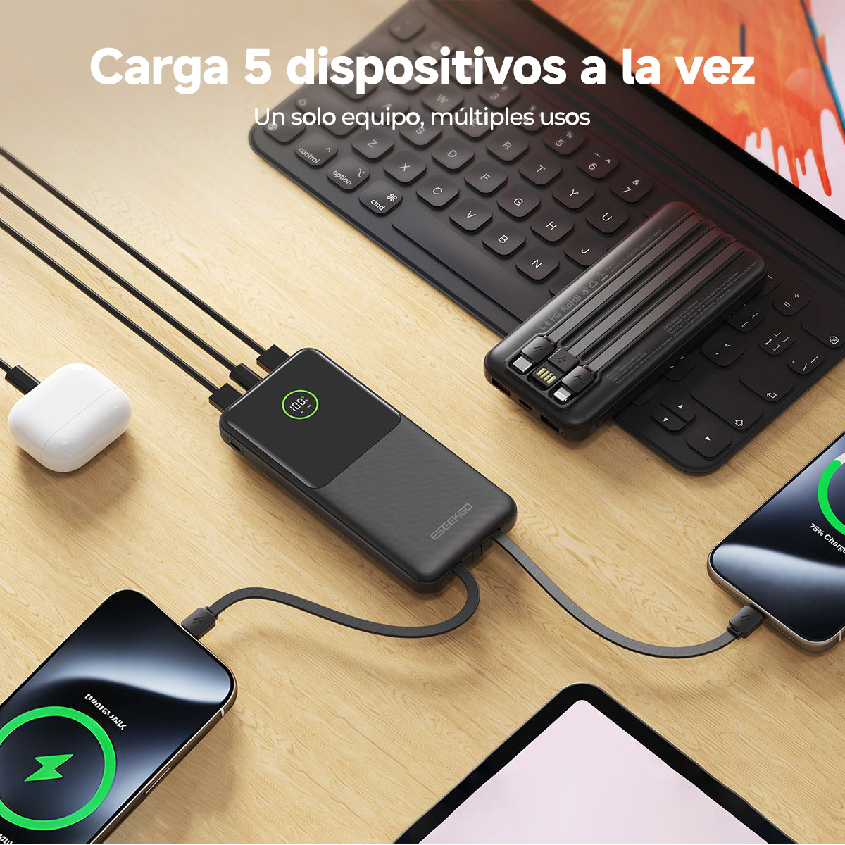 ESEEKGO P-11B Batería Externa de 22.5W y 10000mAh con 3 Cables Integrados (8/48)