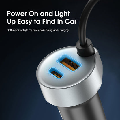 Cargador de coche retráctil ESEEKGO C-35BK de 60 W con cable 3 en 1 (8/80)