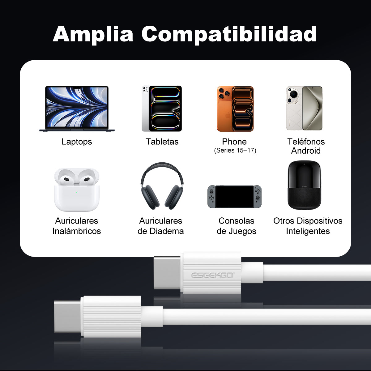 ESEEKGO G-01AW Cable de carga y datos de Tipo-C a Tipo-C de 3.0A y 1M/3.3FT (40/400)