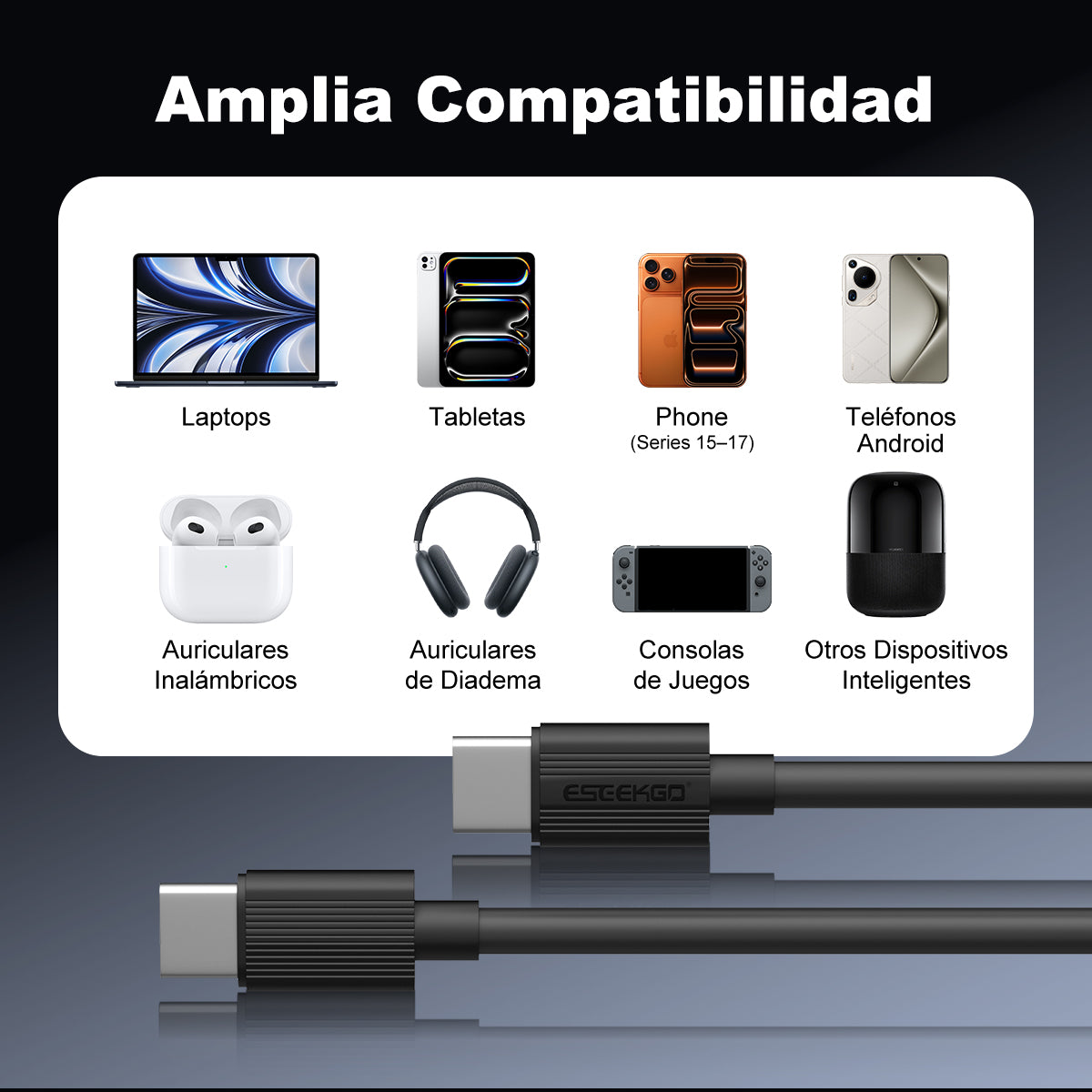 ESEEKGO G-01AB 3.0A 1M/3.3FT Cable de Carga y Datos Tipo-C a Tipo-C (40/400)