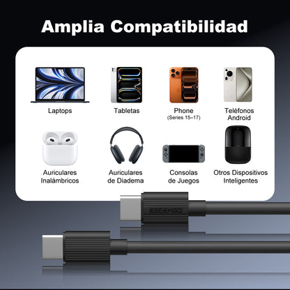 ESEEKGO G-01AB 3.0A 1M/3.3FT Cable de Carga y Datos Tipo-C a Tipo-C (40/400)
