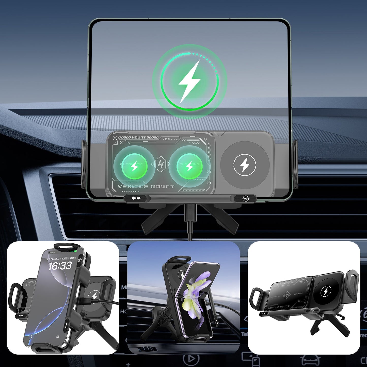 ESEEKGO CH-08 Soporte de carga inalámbrica giratorio para coche con pantalla plegable (10/20)