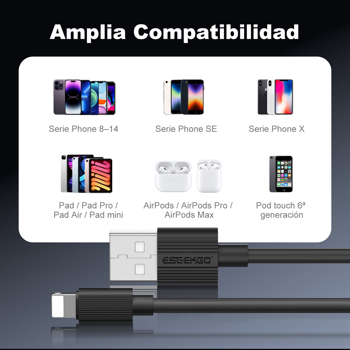 ESEEKGO G-03AB 3.0A 1M/3.3FT USB a 8 PINES Cable de Datos de Carga (40/400)