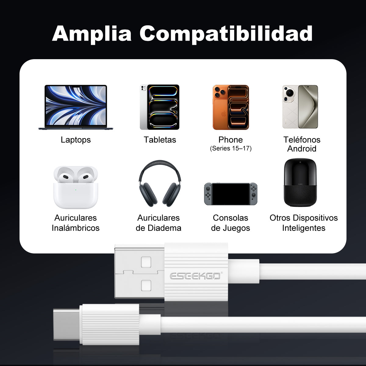 ESEEKGO G-02AW 3.0A Cable de carga y datos USB a Tipo-C de 1M/3.3FT (40/400)
