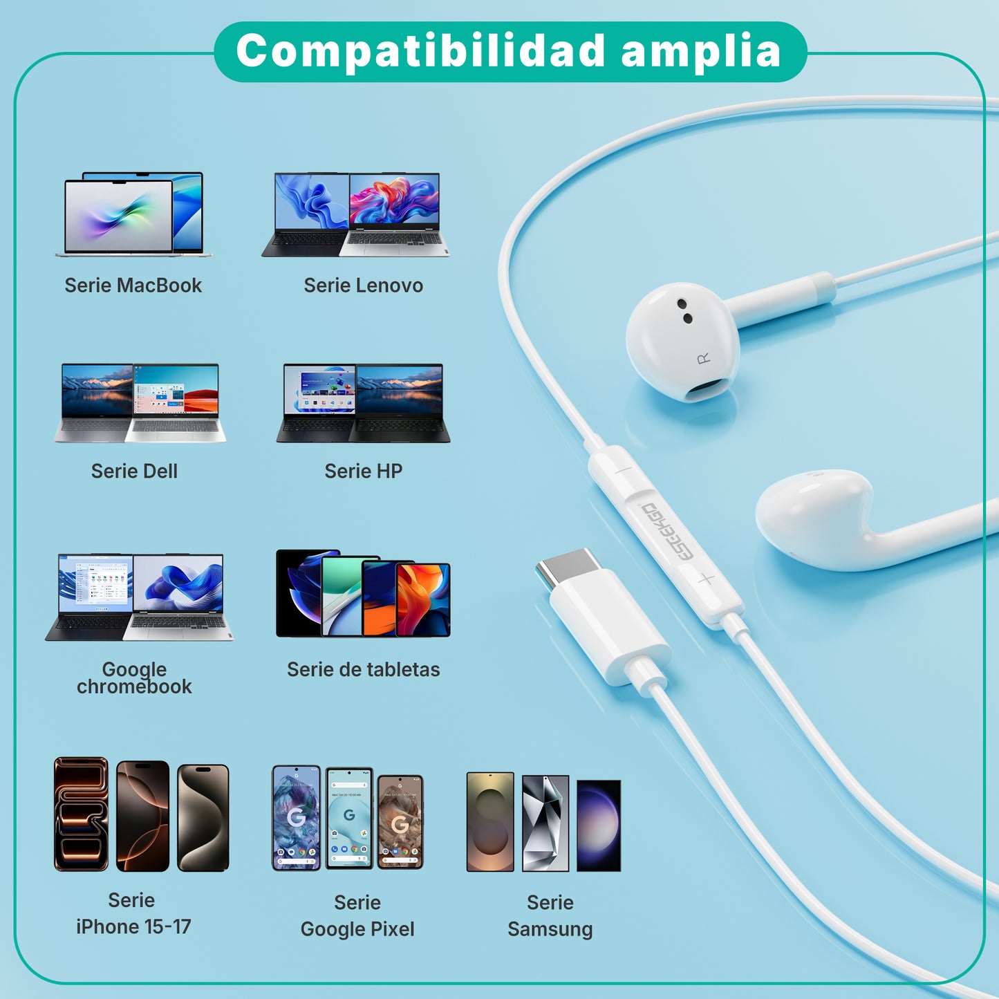 Auricular con cable de música de alta fidelidad tipo C ESEEKO E-10C (40/400)