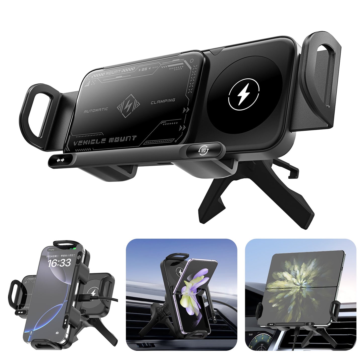 ESEEKGO CH-08 Soporte de carga inalámbrica giratorio para coche con pantalla plegable (10/20)
