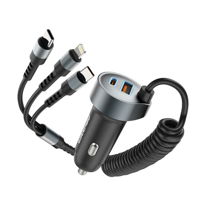 Cargador de coche retráctil ESEEKGO C-35BK de 60 W con cable 3 en 1 (8/80)