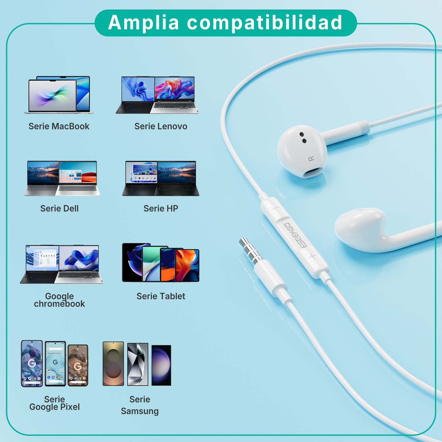 Auriculares con cable ESEEKGO E-10M de 3,5 mm Hi-Fi para música (40/400)