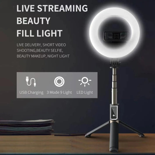 ESEEKGO P40D Teléfono Móvil Bluetooth Palo Selfie Trípode Integrado + Luz de Relleno