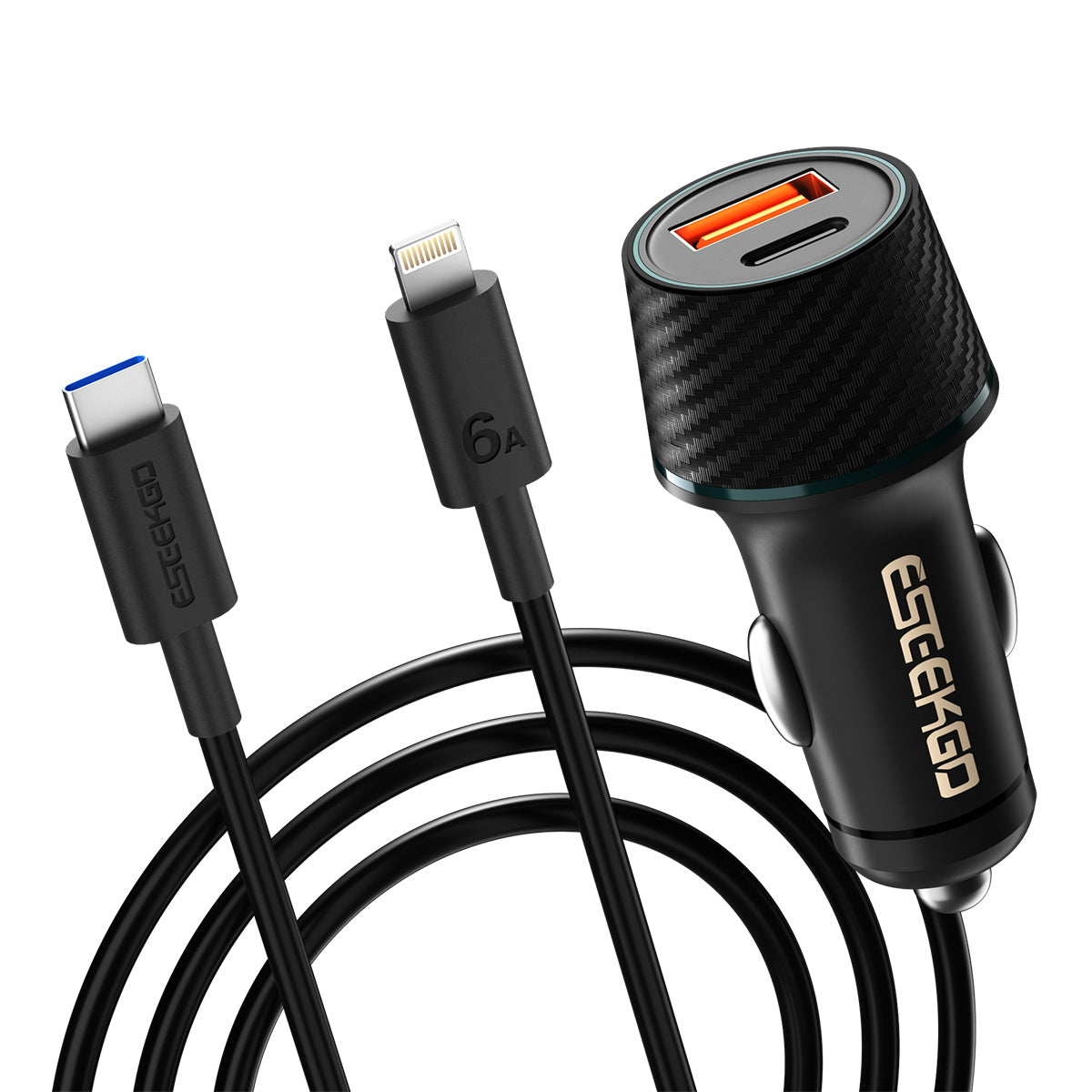 ESEEKGO CC-52L Cargador de coche 52.5W Tipo C a Cable de carga de 8 pines (8/80)