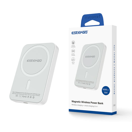 ESEEKGO P-05B Power Bank inalámbrico de 5000 mAh y 15 W Cable de carga USB-C a C (15/90)
