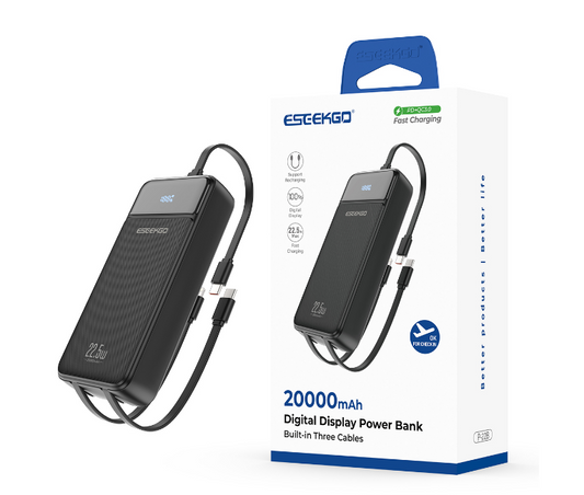 ESEEKGO P-22B PD20W Batería Externa de 20000mAh con 3 Cables Incorporados (6/36)