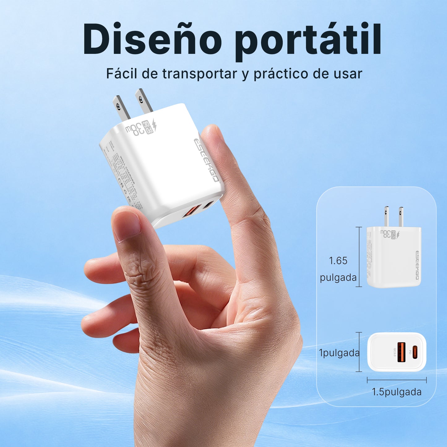 ESEEKGO T-35W QC3.0 3.0A 38W QC3.0 USB A+Tipo C Adaptador de viaje (15/150)