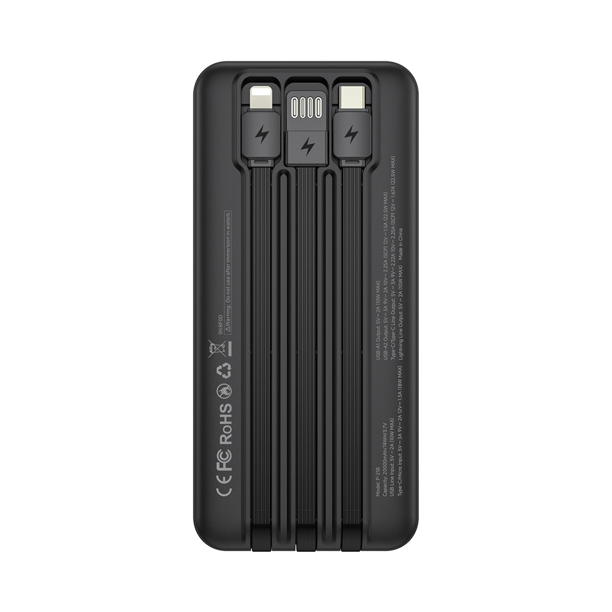 Batería externa ESEEKGO P-21B de 22,5 W y 20000 mAh con 3 cables integrados (6/36)