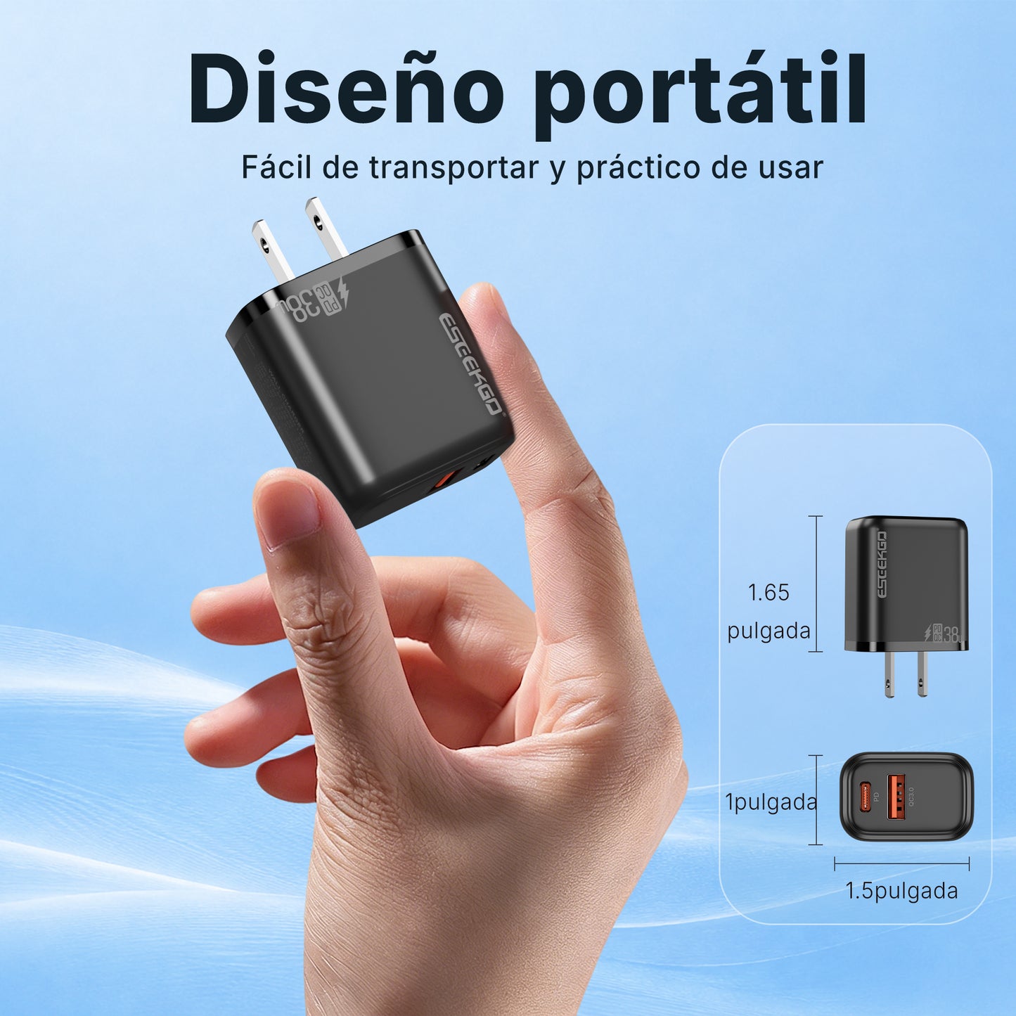 ESEEKGO T-35B QC3.0 3.0A 38W QC3.0 Adaptador de Viaje USB A+Tipo C (15/150)