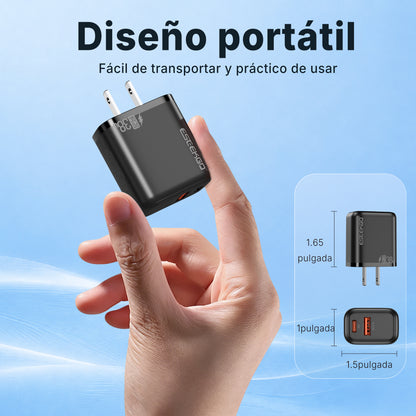 ESEEKGO T-35B QC3.0 3.0A 38W QC3.0 Adaptador de Viaje USB A+Tipo C (15/150)