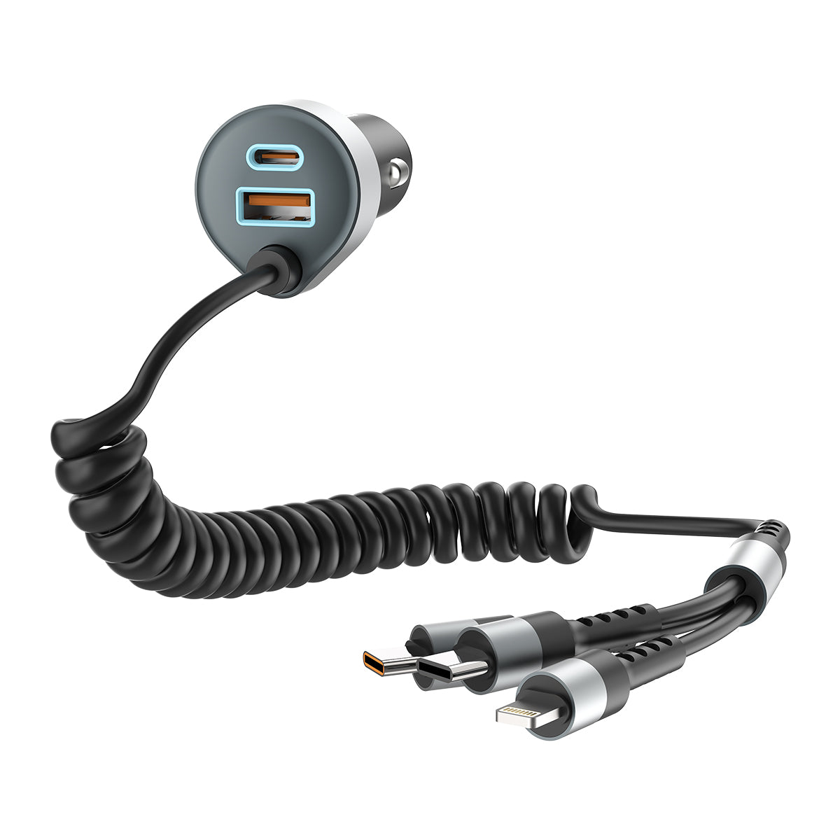 Cargador de coche retráctil ESEEKGO C-35BK de 60 W con cable 3 en 1 (8/80)