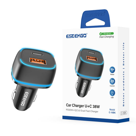 Cargador de coche LED de 38W ESEEKGO C-15BK (10/100)