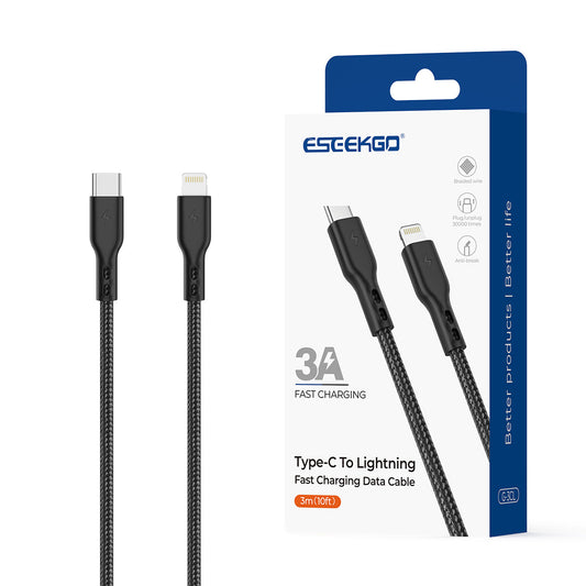 ESEEKGO G-3CL Cable de Datos Trenzado de Nylon Tipo-C a 8 Pines de 3 m (15/150)