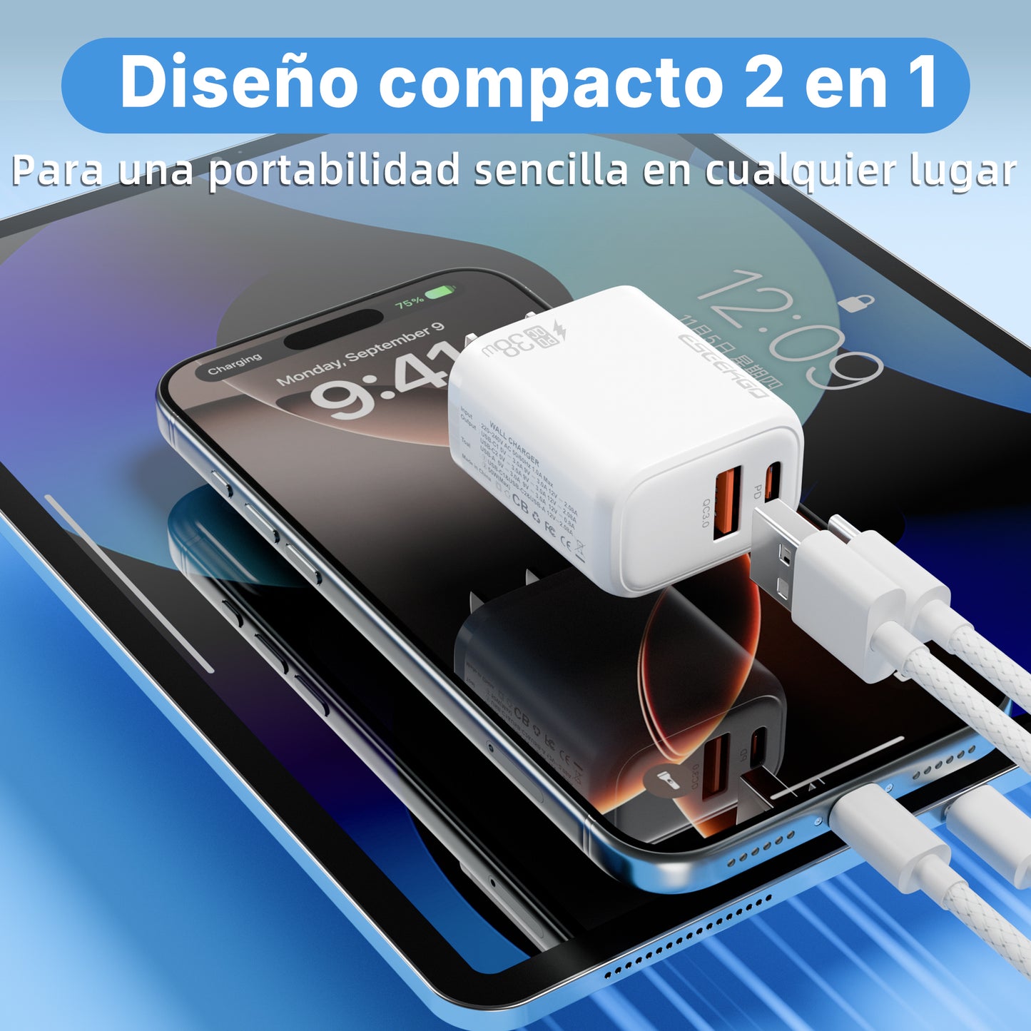 ESEEKGO T-35W QC3.0 3.0A 38W QC3.0 USB A+Tipo C Adaptador de viaje (15/150)