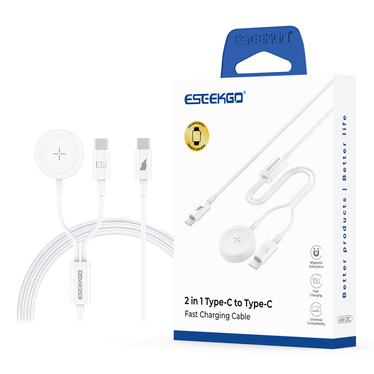 ESEEKGO AW-21C Carga inalámbrica rápida para Apple Watch y cable de carga tipo C a tipo C (16/160)
