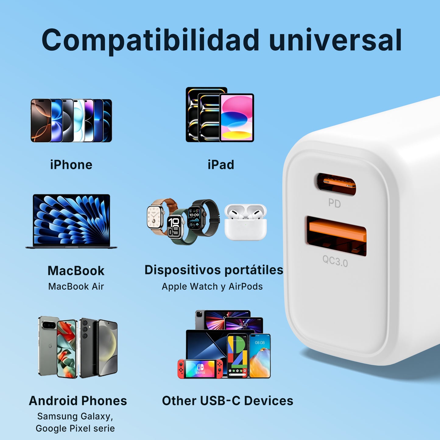 ESEEKGO T-35W QC3.0 3.0A 38W QC3.0 USB A+Tipo C Adaptador de viaje (15/150)