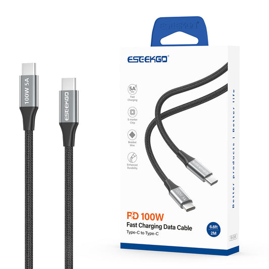 ESEEKGO ES-C200 Cable de Datos USB-C a USB-C de 6.6 pies, 100 W/5 A (12/120)