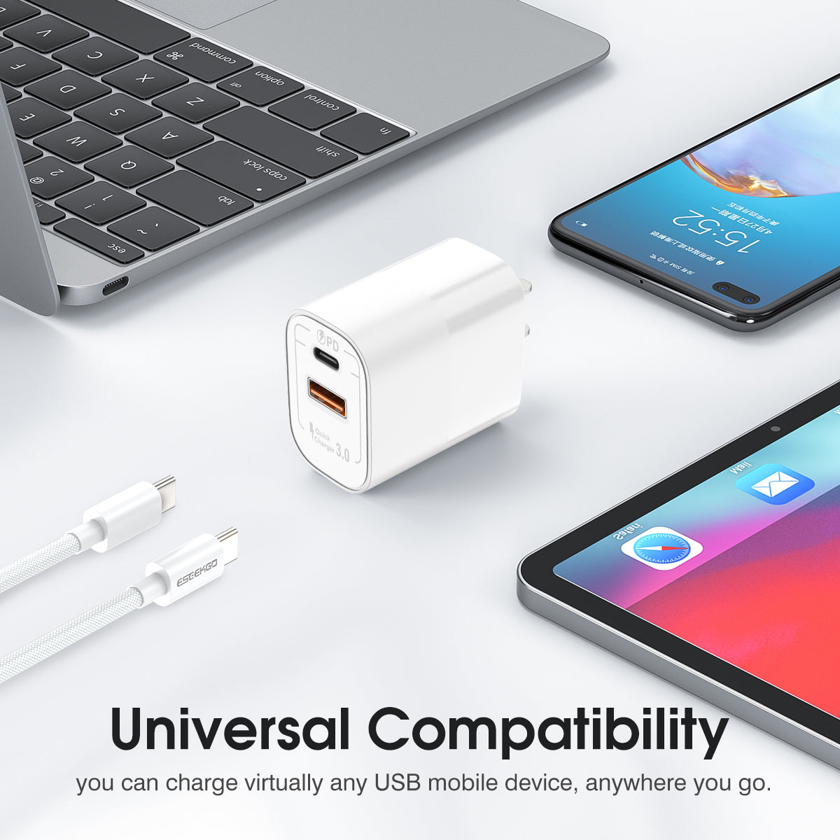 ESEEKGO T-32UC Adaptador de viaje cable de carga rápida tipo C a tipo C (8/80)