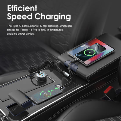 Cargador de coche retráctil ESEEKGO C-35BK de 60 W con cable 3 en 1 (8/80)