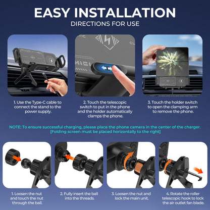 ESEEKGO CH-08 Soporte de carga inalámbrica giratorio para coche con pantalla plegable (10/20)