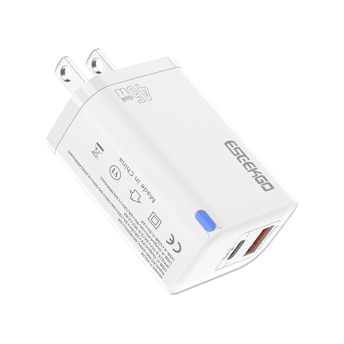Cargador de viaje ESEEKGO T-45UB QC3.0 GaN PD45W con doble puerto (10/100)