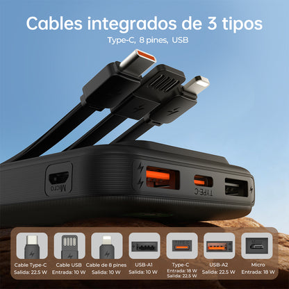 ESEEKGO P-11B Batería Externa de 22.5W y 10000mAh con 3 Cables Integrados (8/48)