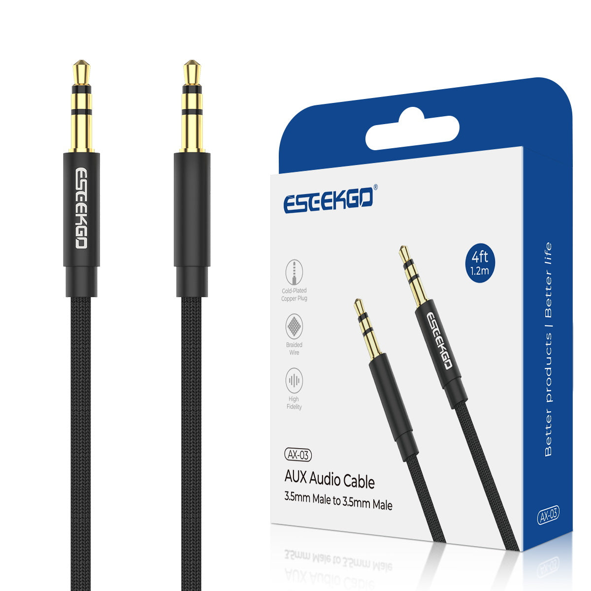 ESEEKGO AX-03 Cable de audio de 3,5 mm a 3,5 mm trenzado de nailon de 1,2 m (40/400)
