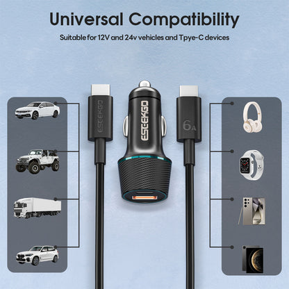 Cargador de coche ESEEKGO CC-52C de 52,5 W con cable de carga tipo C a tipo C (8/80)