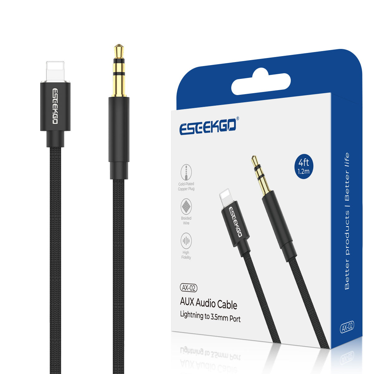 ESEEKGO AX-02 Cable de Audio de Nylon Trenzado de 1.2 m (4 pies) de 8 PINES a 3.5mm (40/400)