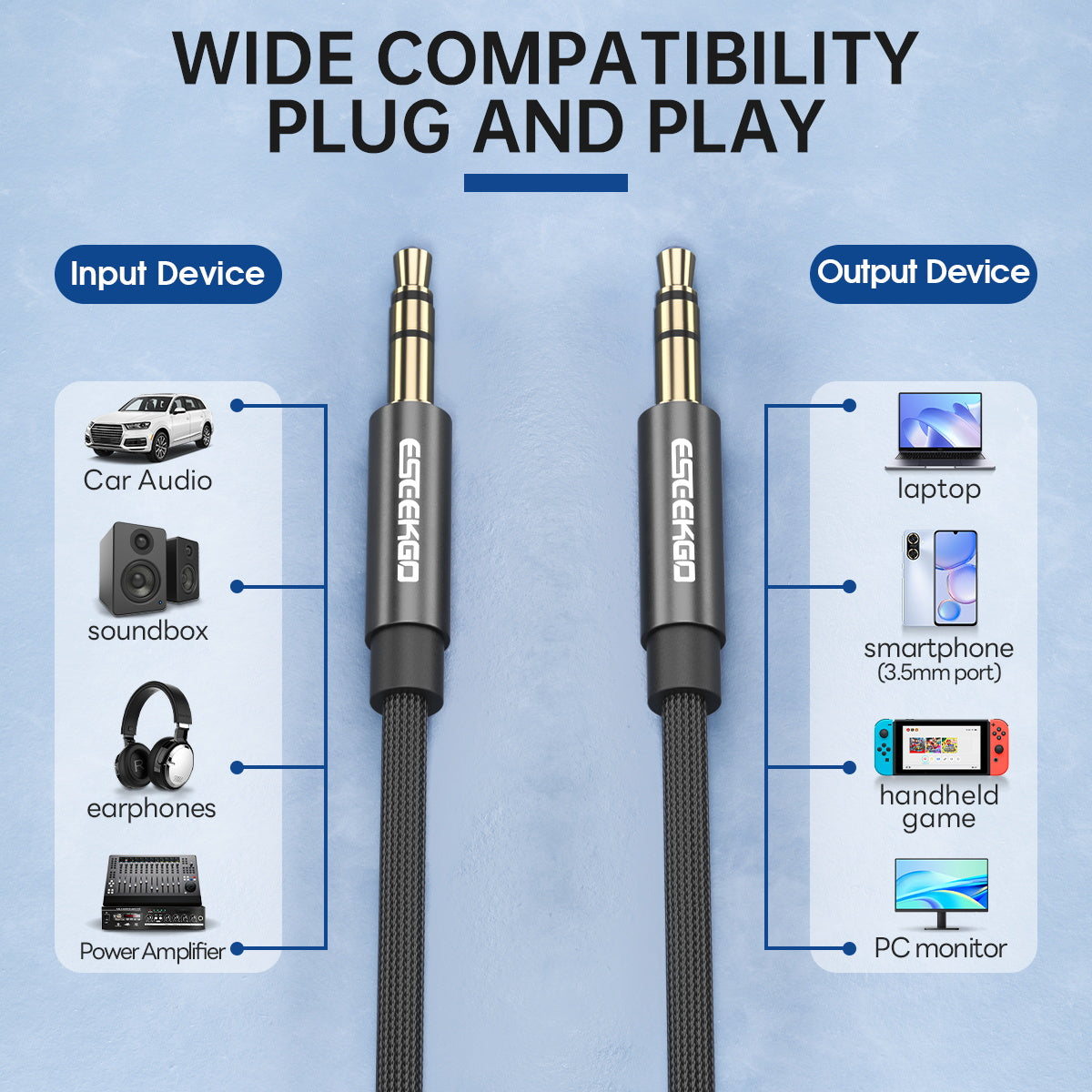 ESEEKGO AX-03 Cable de audio de 3,5 mm a 3,5 mm trenzado de nailon de 1,2 m (40/400)