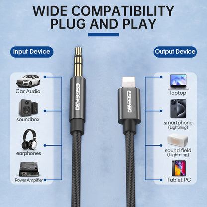 ESEEKGO AX-02 Cable de Audio de Nylon Trenzado de 1.2 m (4 pies) de 8 PINES a 3.5mm (40/400)