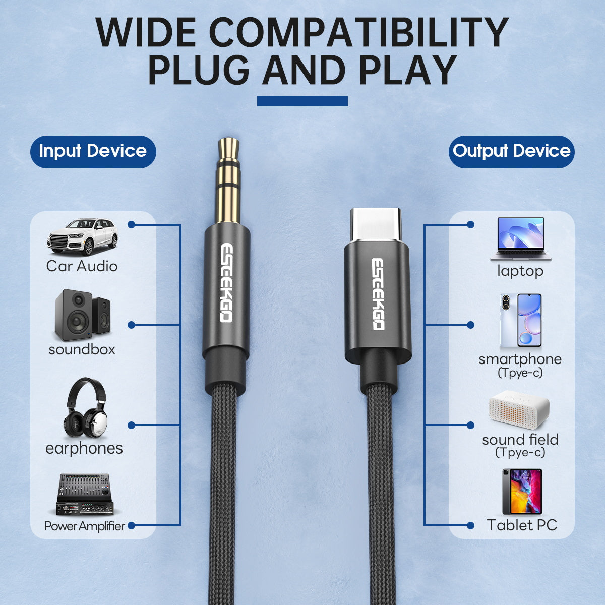ESEEKGO AX-01 Cable de audio trenzado de nailon tipo C a 3,5 mm de 1,2 m (40/400)