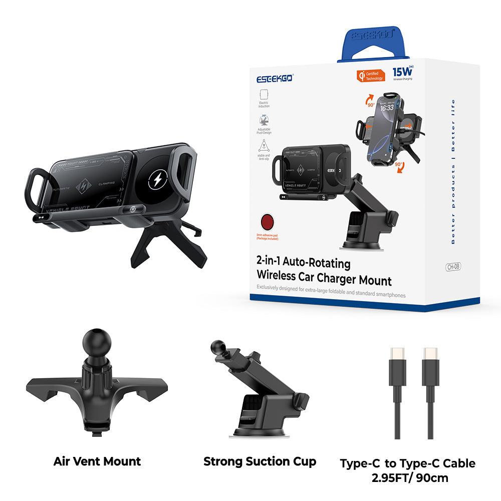 ESEEKGO CH-08 Soporte de carga inalámbrica giratorio para coche con pantalla plegable (10/20)