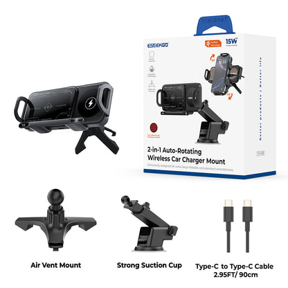 ESEEKGO CH-08 Soporte de carga inalámbrica giratorio para coche con pantalla plegable (10/20)