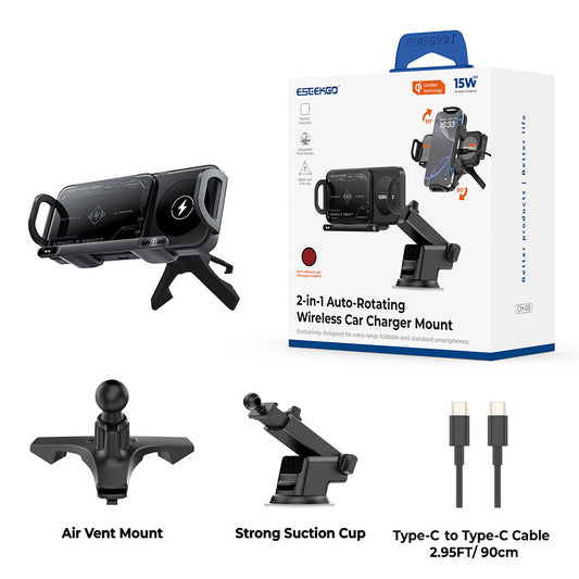 ESEEKGO CH-08 Soporte de carga inalámbrica giratorio para coche con pantalla plegable (10/20)