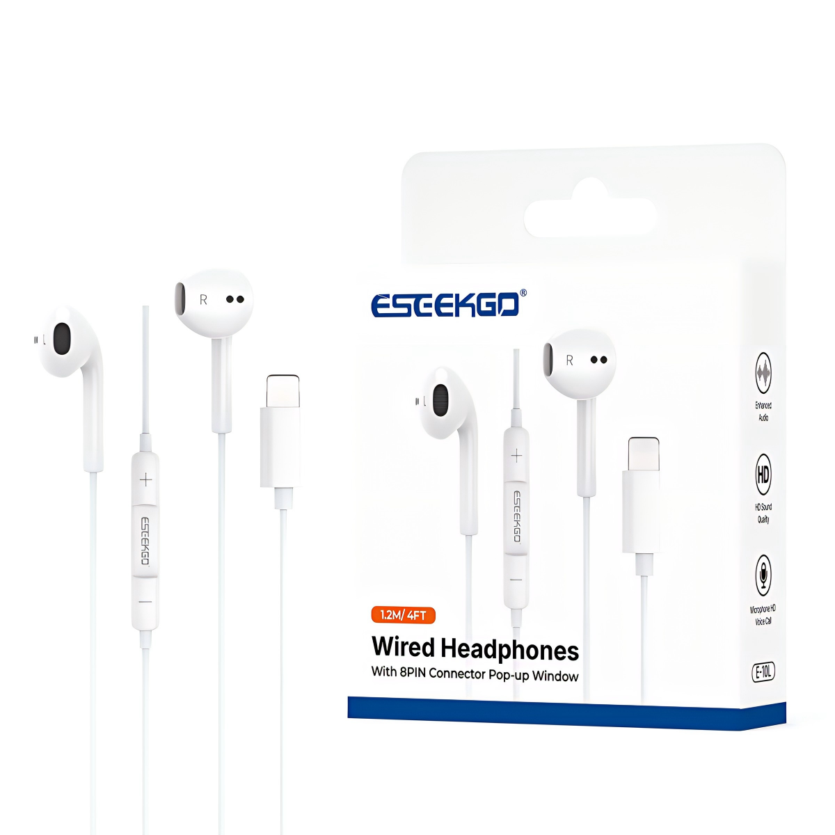 Auriculares con cable estéreo Bluetooth ESEEKGO E-10L de 8 pines con ventana emergente de música Hi-Fi (40/400)