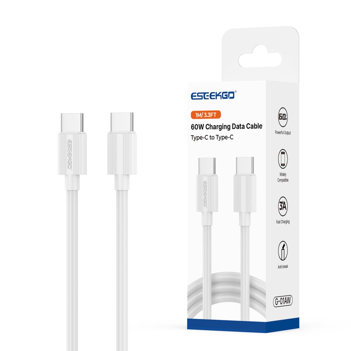 ESEEKGO G-01AW Cable de carga y datos de Tipo-C a Tipo-C de 3.0A y 1M/3.3FT (40/400)